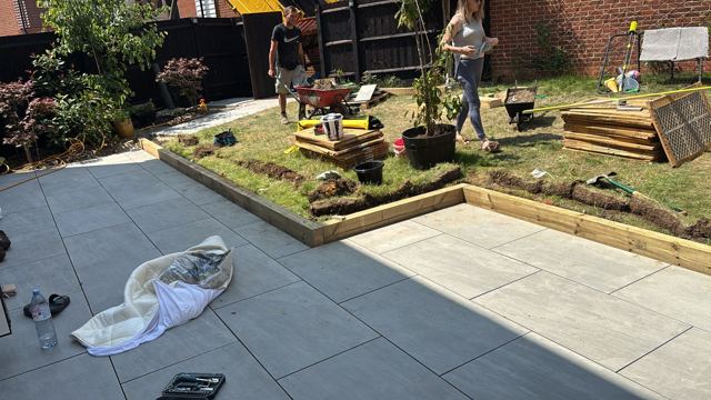 Grey garden patio installation
