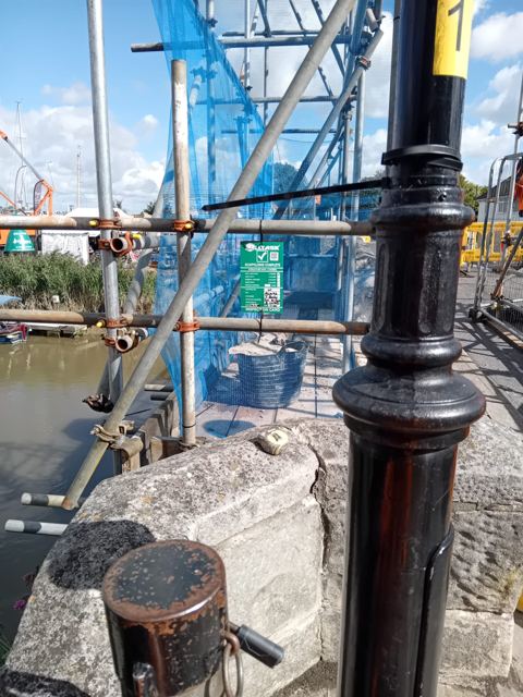 Harbour stone parapet scaffolding